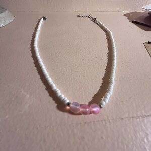 Elegant White and Pink Beaded Necklace